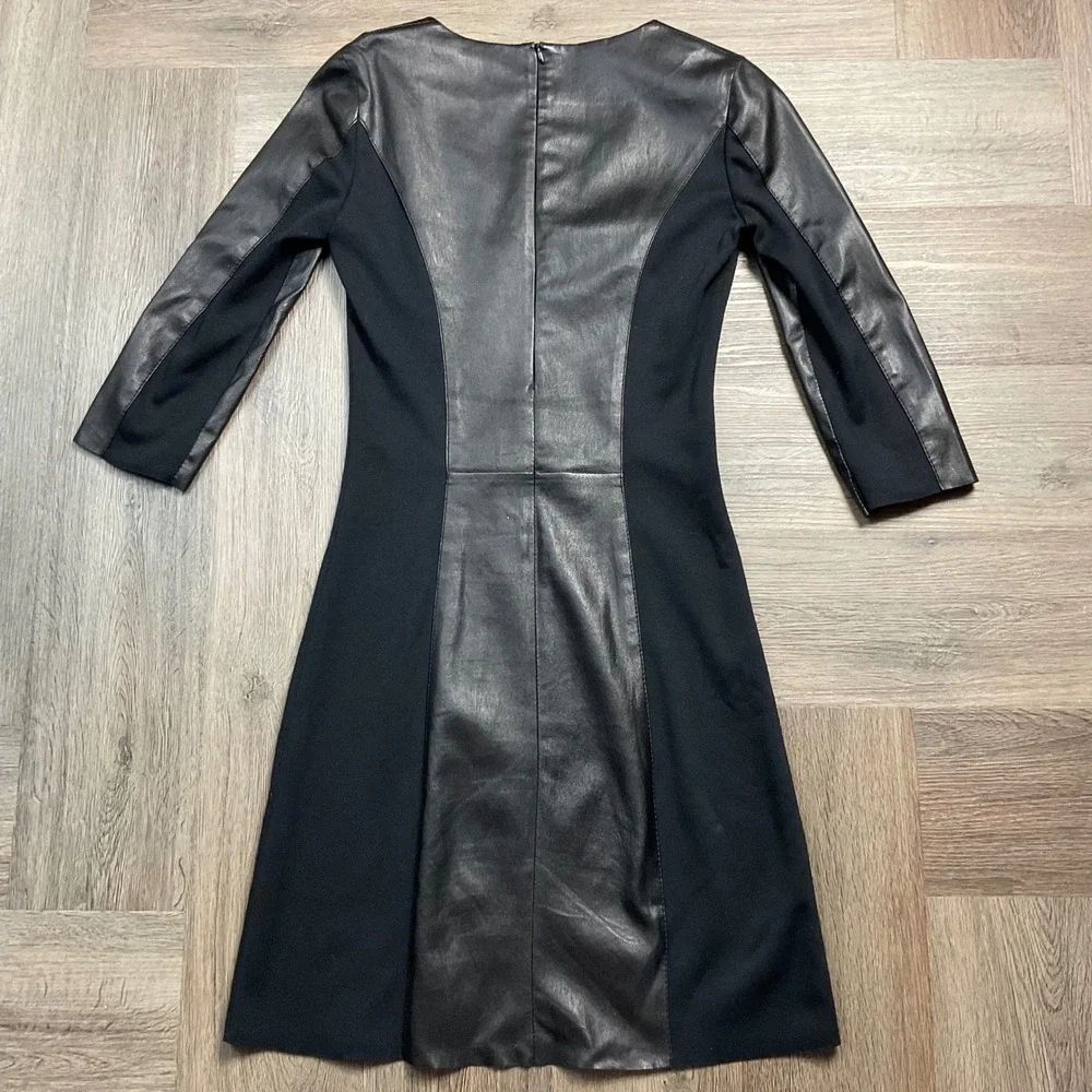 Schunk & Rosenfeld Lamb Leather Panel Shift‎ Dress EU 36 Small Moto Classy Edgy